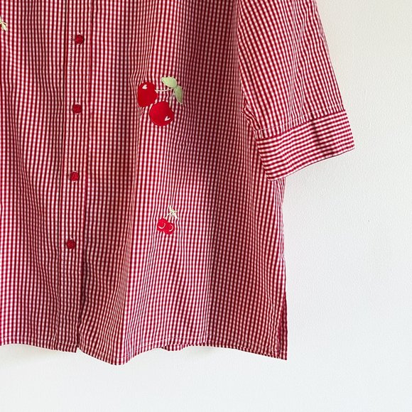 Vintage Allison Daley Oversize Red White Gingham Cherry Embroidery Sz 18 (XXL) - Picture 3 of 8